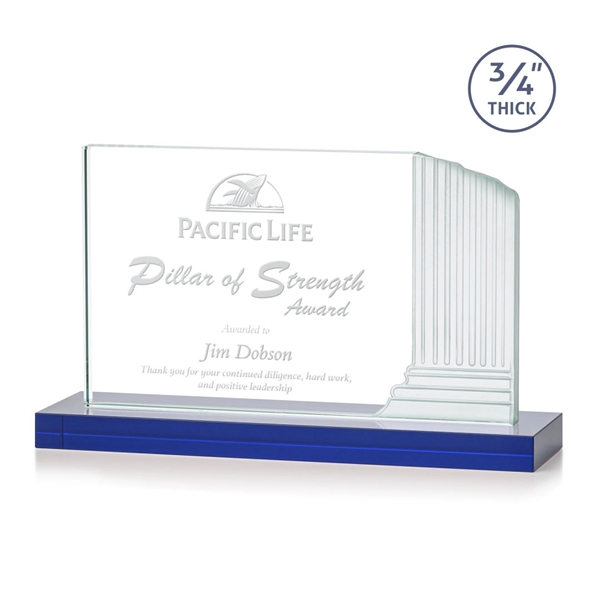 3/4-inch thick Starfire award with frosted etched pillar on a Blue... from ASI 84592 St Regis Group / St Regis
