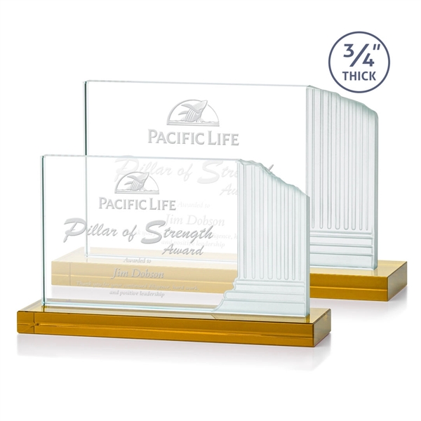 3/4-inch thick Starfire award with frosted etched pillar on a Amber... from ASI 84592 St Regis Group / St Regis