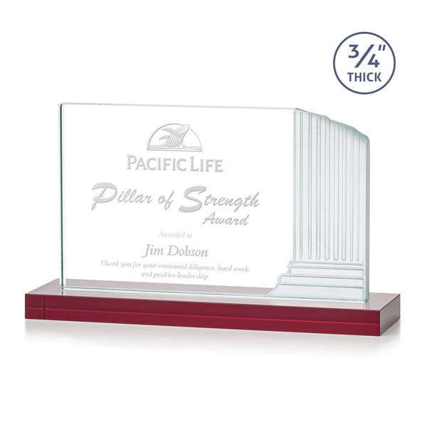 3/4-inch thick Starfire award with frosted etched pillar on a Red... from ASI 84592 St Regis Group / St Regis