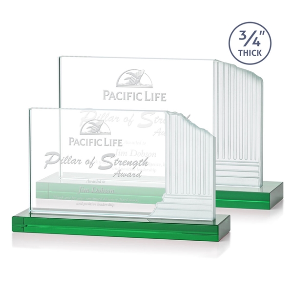 3/4-inch thick Starfire award with frosted etched pillar on a Green... from ASI 84592 St Regis Group / St Regis