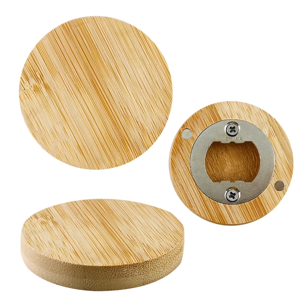 Bottle opener made of bamboo material with a magnet on the... from ASI 61125 Hit Promotional Products / Hit®
