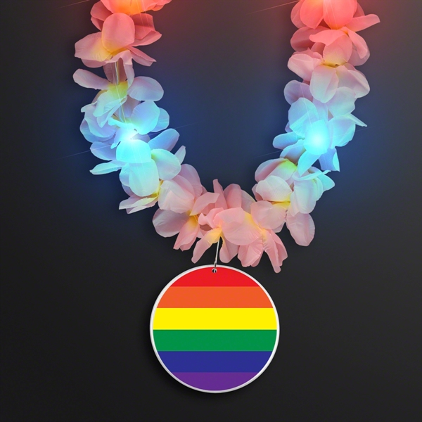 Light Up Hawaiian Leis with Custom Rainbow Medallion; Imprint Pricing... from ASI 34194 ALightPromos / Alight Promotional Products