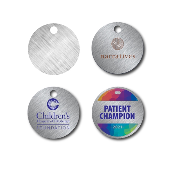 Durable brushed aluminum 3.25 round luggage tag.... from ASI 76797 Pelican Graphics / Pelican Lures