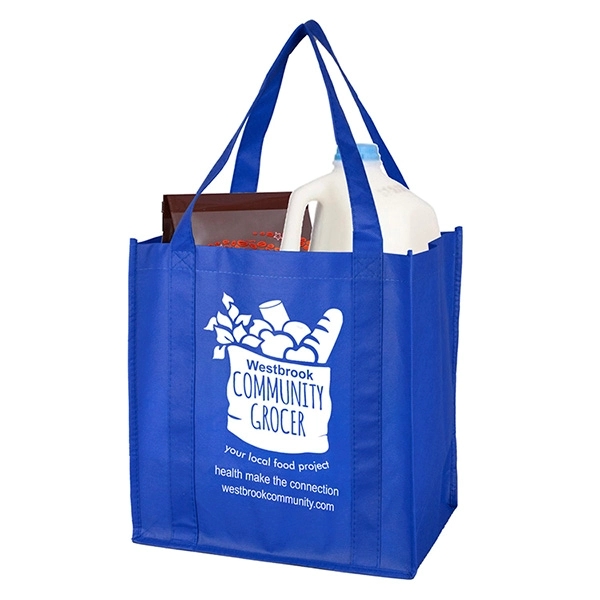 Non-woven polypropylene grocery tote bag with 20" handles, 8" gusset and... from ASI 62660 Innovation Line