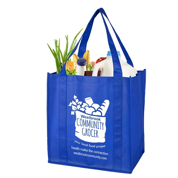 Non-woven polypropylene grocery tote bag with 20" handles, 8" gusset and... from ASI 62660 Innovation Line