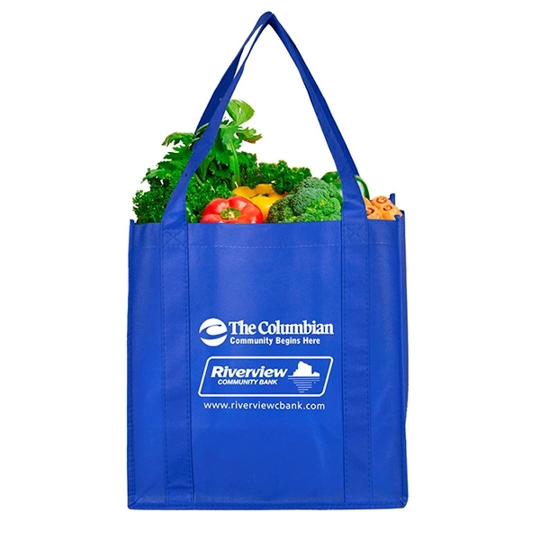 Non-woven polypropylene grocery tote bag with 20" handles, 8" gusset and... from ASI 62660 Innovation Line