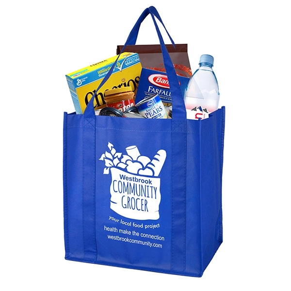 Non-woven polypropylene grocery tote bag with 20" handles, 8" gusset and... from ASI 62660 Innovation Line