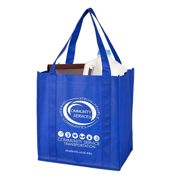 Non-woven polypropylene grocery tote bag with 20" handles, 8" gusset and... from ASI 62660 Innovation Line