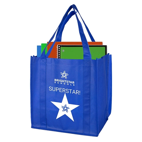Non-woven polypropylene grocery tote bag with 20" handles, 8" gusset and... from ASI 62660 Innovation Line