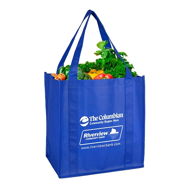 Non-woven polypropylene grocery tote bag with 20" handles, 8" gusset and... from ASI 62660 Innovation Line