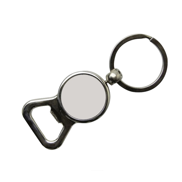 Round metal bottle opener keychain with split keyring attachment plus epoxy... from ASI 37218 Athena Promo (tm)
