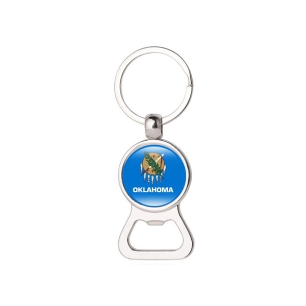 Round metal bottle opener keychain with split keyring attachment plus epoxy... from ASI 37218 Athena Promo (tm)