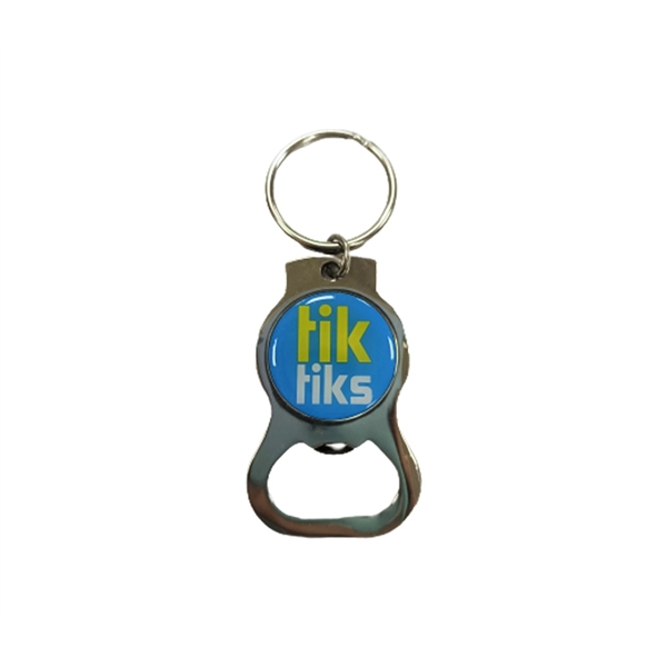 Round metal bottle opener keychain with split keyring attachment plus epoxy... from ASI 37218 Athena Promo (tm)