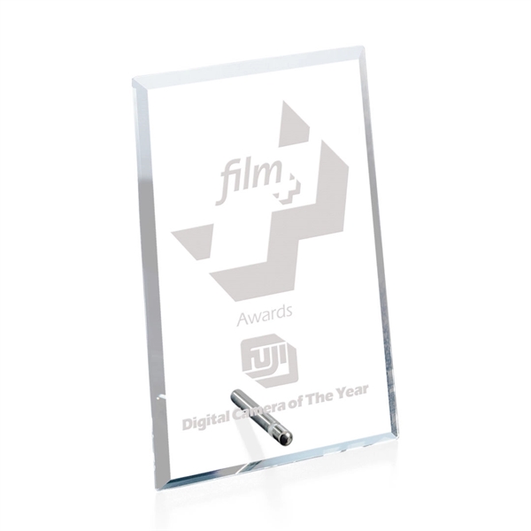 Vertical rectangle shaped starfire/chrome award.... from ASI 84592 St Regis Group / Prestige Glass