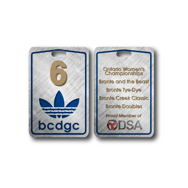 Durable brushed aluminum luggage tag with 6" clear or black vinyl... from ASI 76797 Pelican Graphics / Pelican Lures