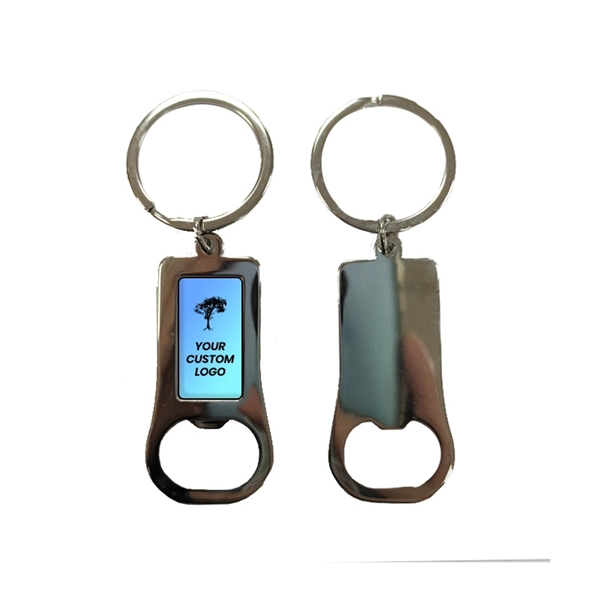 Rectangular metal bottle opener with split keyring attachment plus epoxy doming... from ASI 37218 Athena Promo (tm)