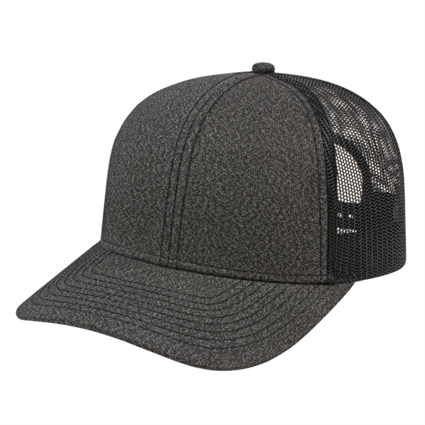 Melange premium trucker style polyester mesh back cap with snapback closure.... from ASI 43792 Cap America Inc