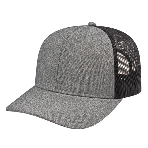 Melange premium trucker style polyester mesh back cap with snapback closure.... from ASI 43792 Cap America Inc