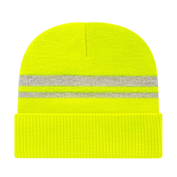 Acrylic knit cap with heavy ribbed cuff with poly blend reflective... from ASI 43792 Cap America Inc