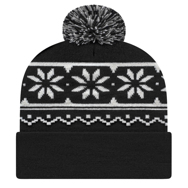Knit cap with snowflake design, cuff and two-color pom.... from ASI 43792 Cap America Inc