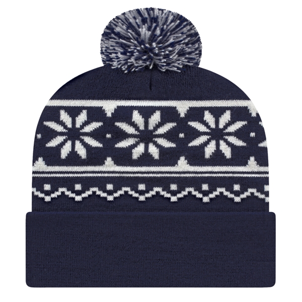 Knit cap with snowflake design, cuff and two-color pom.... from ASI 43792 Cap America Inc