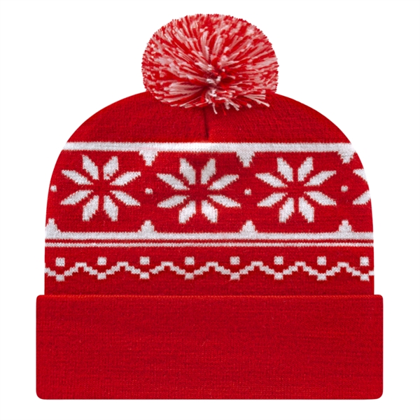 Knit cap with snowflake design, cuff and two-color pom.... from ASI 43792 Cap America Inc