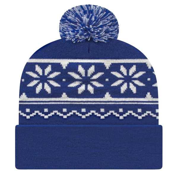 Knit cap with snowflake design, cuff and two-color pom.... from ASI 43792 Cap America Inc