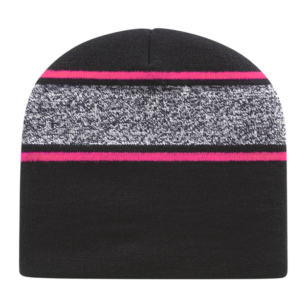 Knit beanie with variegated black and white yarn and contrasting stripes.... from ASI 43792 Cap America Inc