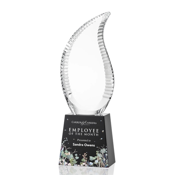 Crystal optical scalloped flame award on tall optical base.... from ASI 84592 St Regis Group / St Regis