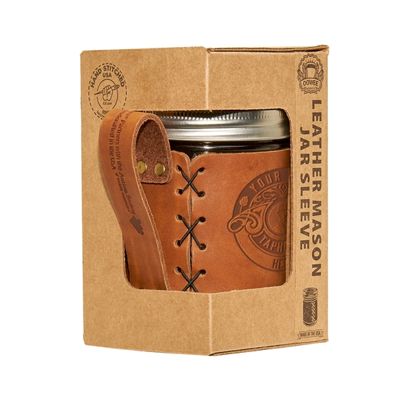 100% Genuine Leather "Wide Mouth" Mason Jar Sleeve with handle fits... from ASI 75126 Oowee Products