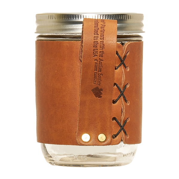 100% Genuine Leather "Wide Mouth" Mason Jar Sleeve with handle fits... from ASI 75126 Oowee Products