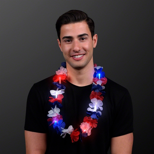LED Light Up Flashing Hawaiian Flower Lei Party Necklaces, Blank Stock... from ASI 34194 ALightPromos / Alight Promotional Products