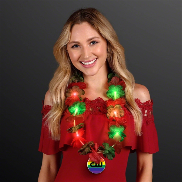 LED Christmas Lei Party Necklace with Rainbow Medallion, Imprinted Medallion Pricing... from ASI 34194 ALightPromos / Alight Promotional Products