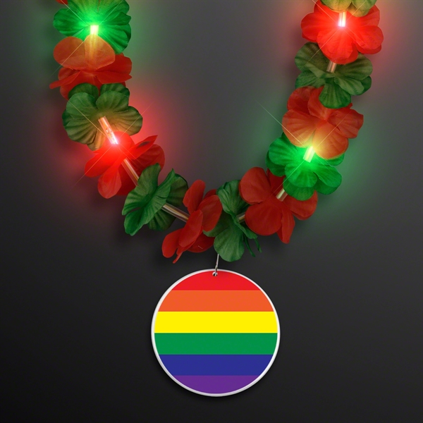 LED Christmas Lei Party Necklace with Rainbow Medallion, Imprinted Medallion Pricing... from ASI 34194 ALightPromos / Alight Promotional Products