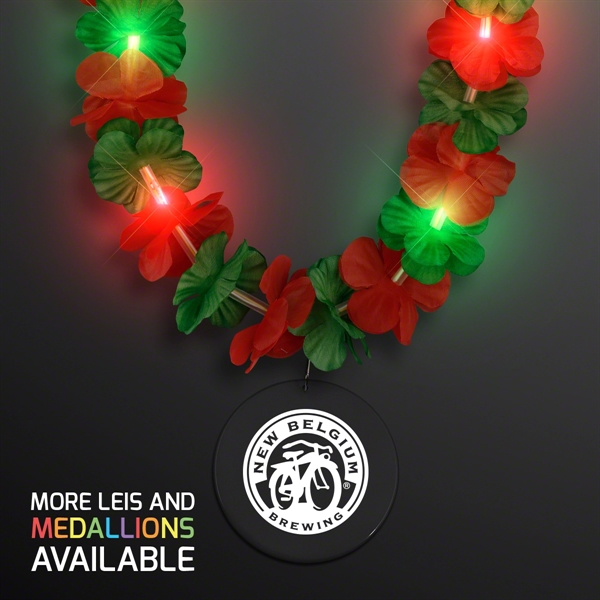 LED Christmas Hawaiian Lei Party Necklace with Medallion, Imprinted Medallion Pricing... from ASI 34194 ALightPromos / Alight Promotional Products