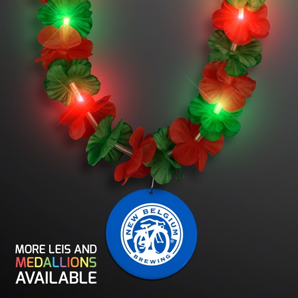 LED Christmas Hawaiian Lei Party Necklace with Medallion, Imprinted Medallion Pricing... from ASI 34194 ALightPromos / Alight Promotional Products