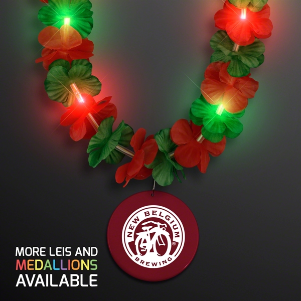 LED Christmas Hawaiian Lei Party Necklace with Medallion, Imprinted Medallion Pricing... from ASI 34194 ALightPromos / Alight Promotional Products