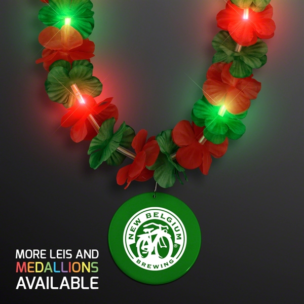 LED Christmas Hawaiian Lei Party Necklace with Medallion, Imprinted Medallion Pricing... from ASI 34194 ALightPromos / Alight Promotional Products