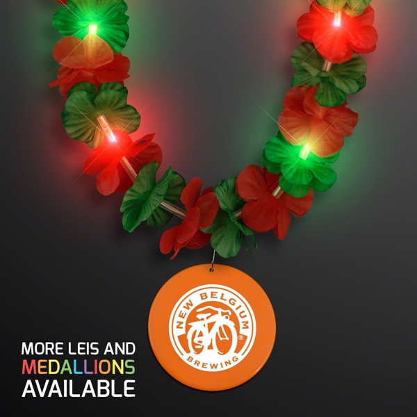 LED Christmas Hawaiian Lei Party Necklace with Medallion, Imprinted Medallion Pricing... from ASI 34194 ALightPromos / Alight Promotional Products