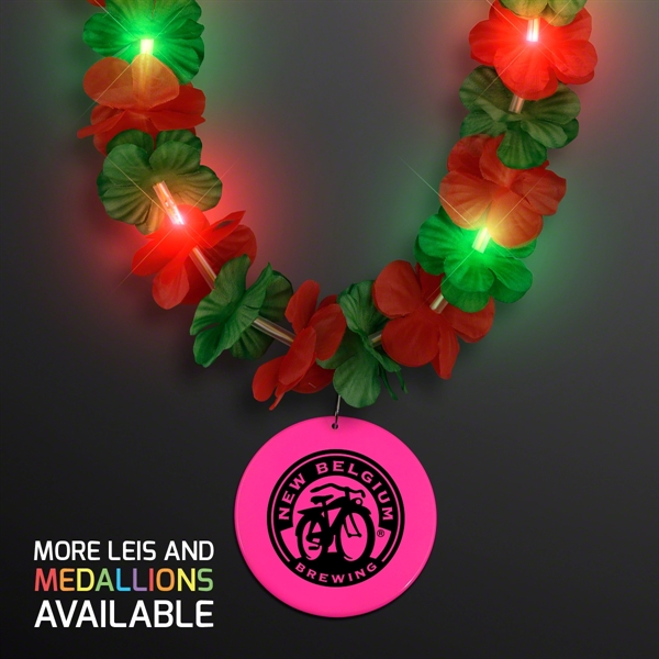 LED Christmas Hawaiian Lei Party Necklace with Medallion, Imprinted Medallion Pricing... from ASI 34194 ALightPromos / Alight Promotional Products