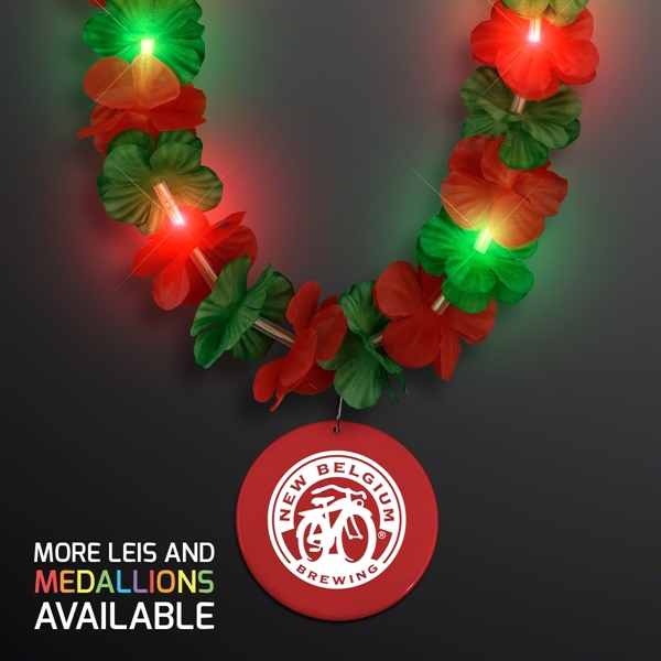 LED Christmas Hawaiian Lei Party Necklace with Medallion, Imprinted Medallion Pricing... from ASI 34194 ALightPromos / Alight Promotional Products