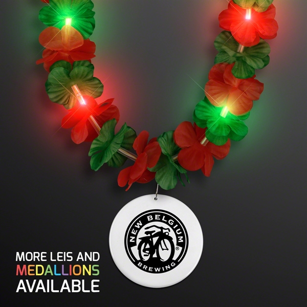 LED Christmas Hawaiian Lei Party Necklace with Medallion, Imprinted Medallion Pricing... from ASI 34194 ALightPromos / Alight Promotional Products