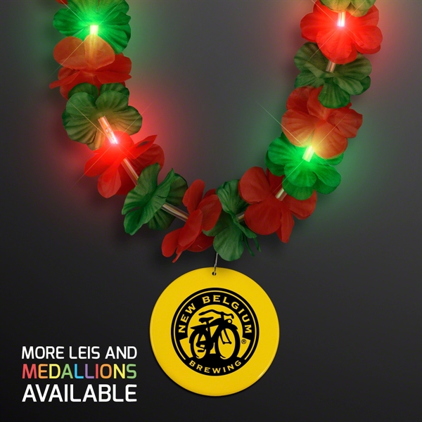 LED Christmas Hawaiian Lei Party Necklace with Medallion, Imprinted Medallion Pricing... from ASI 34194 ALightPromos / Alight Promotional Products