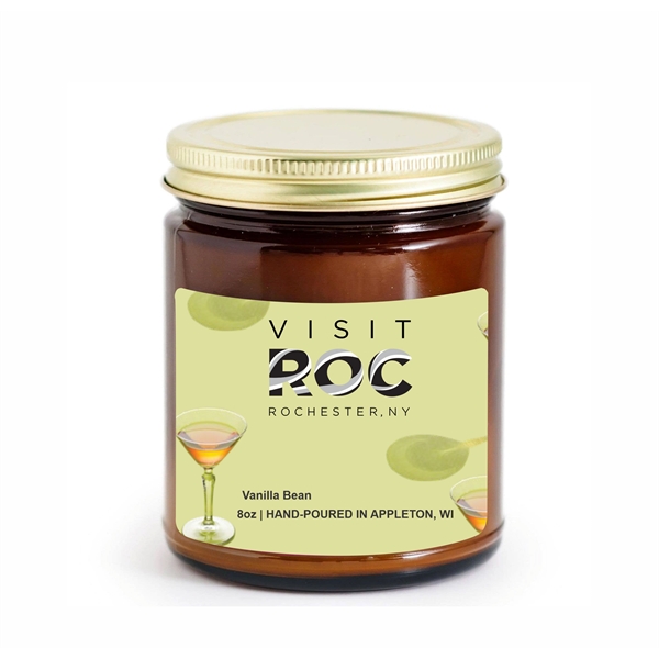 8oz Soy Wax Amber Glass Candle with Metal Lid - made... from ASI 72657 Active Life Promo / Apres Ski