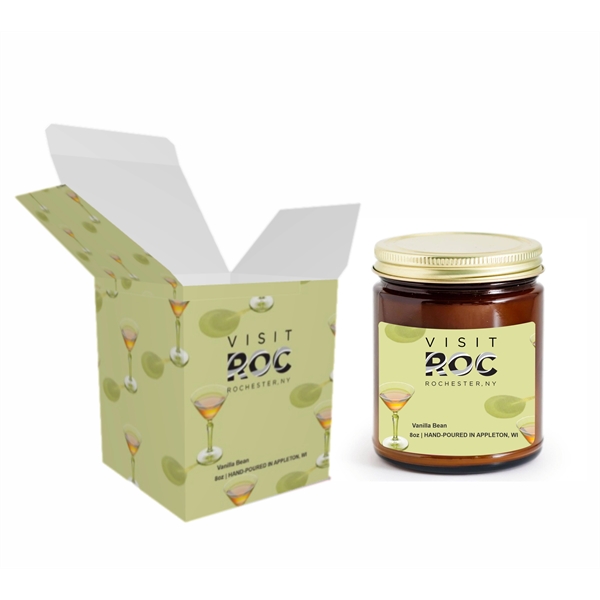 8oz Soy Wax Amber Glass Candle with Metal Lid - made... from ASI 72657 Active Life Promo / Apres Ski