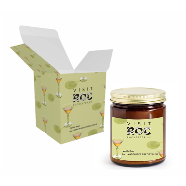 8oz Soy Wax Amber Glass Candle with Metal Lid - made... from ASI 72657 Active Life Promo / Apres Ski