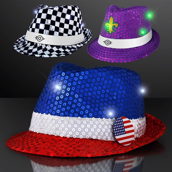 Custom shiny fedora hats with flashing lights.... from ASI 34194 ALightPromos / Alight Promotional Products
