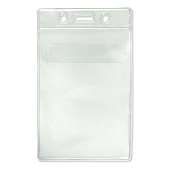 Credit-card-size clear vinyl badge holders feature a fold-over flap to help... from ASI 79898 Promovision / PROMOVISION
