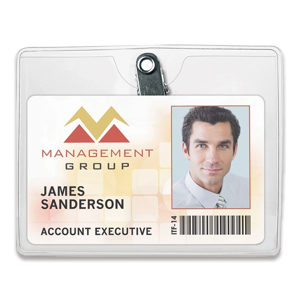 Premium vinyl badge holders attach easily to clothing with a rotating... from ASI 79898 Promovision / PROMOVISION
