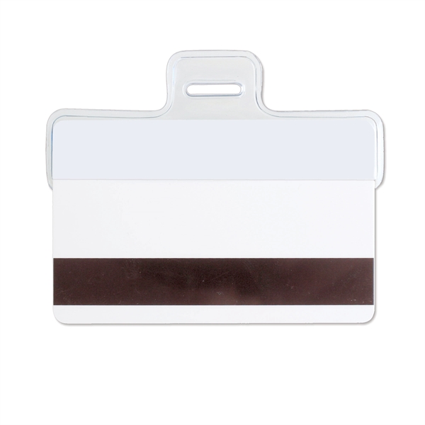 Credit-card-size badge holder's unique design allows magnetic stripe cards to be... from ASI 79898 Promovision / PROMOVISION